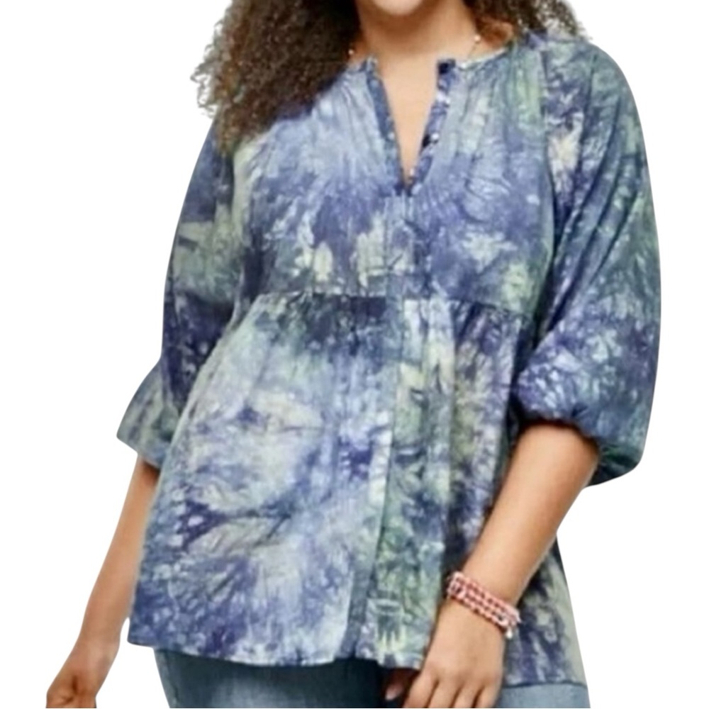 CAbi Woodstock Tie-Dye Bohemian Top in Green/Blue Size Medium -- SUPER COMFY!!!